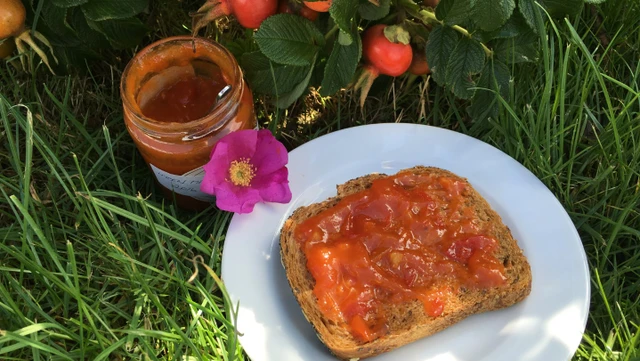 Hybenmarmelade på brød