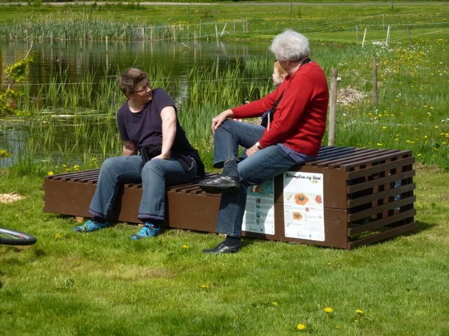 Billede af 3 generationer der sidder på forundringsbænken