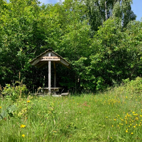 Krible Krable huset i Uhrehøje Plantage - en hyggelig bænk med naturformidling for hele familien