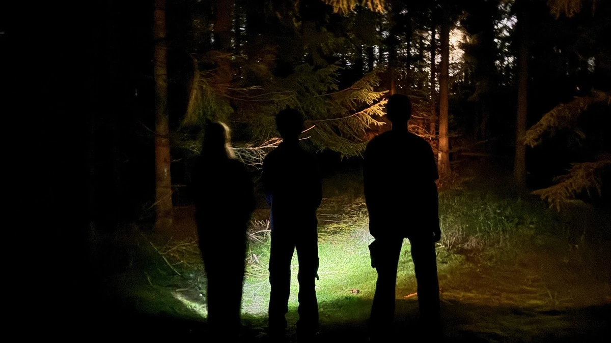 Børn følger aktivitetsruten 'Nattens jægere' i Aars Skov